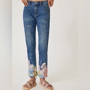 Pilcro Blue Straight Leg Jeans with Patchwork